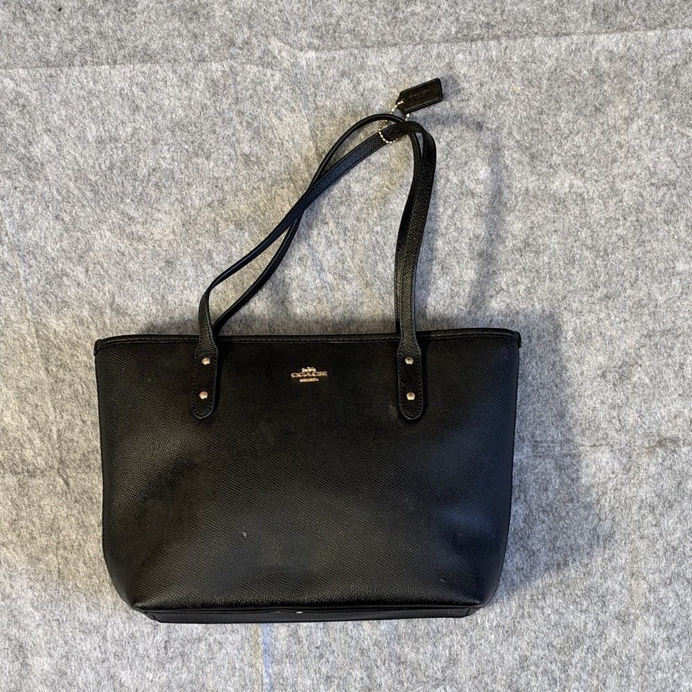 COACH City Mini Tote Black Crossgrain Leather Gold Shoulder Bag G2180-22967